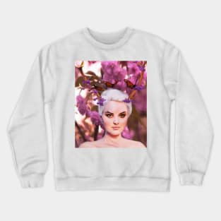 beautiful woman creature of the forest with antlers, flowers and butterflies Crewneck Sweatshirt